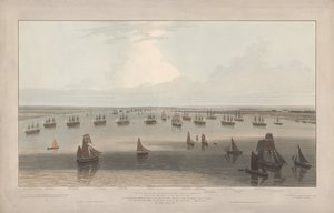 A View of the Frigates Stationed in the Hope under the Command of the Elder Brethren of the Trinity House, Thames Estuary by William Daniell