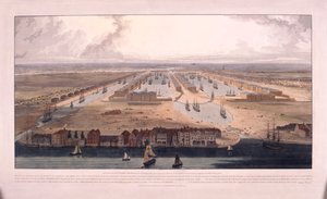 West India Docks, Poplar, London, 1802 by William Daniell