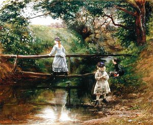 On the Tyne near Ormiston - Children Gathering Wild Flowers