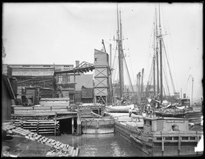 Docks and Boats on Unidentified Waterfront, Possibly Harlem River, Inwood, New York by William Davis Hassler