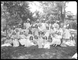 Group portrait of unidentified little girls, probably the Roman Catholic Orphan Asylum, Kingsbridge, Bronx, c.1910