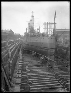 The U.S.S. Utah in dry dock at the Brooklyn Navy Yard