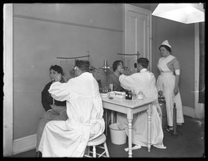 Two patients being examined, Examining room #1, Seton Hospital, Spuyten Duyvil, Bronx