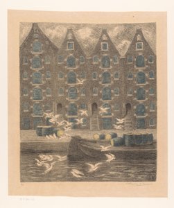 Warehouses on the Brouwersgracht in Amsterdam by William Degouve de Nuncques (signed by artist)