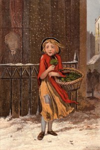 Poor girl selling watercress on a snowy street by William Dickes