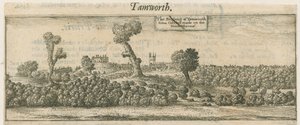 Tamworth - Panorama: copper-plate engraving by William Dugdale