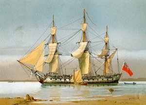 A Royal Navy 42 gun frigate by William Frederick Mitchell