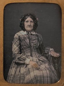 Seated Elderly Woman Wearing Plaid Dress and Bonnet by William Hardy Kent