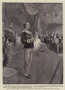 The New King of Italy, His Majesty delivering his Speech from the Throne after taking the Oath by William Hatherell