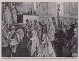 The Russian Royal Family at Zarskoe Selo, the Grand Duke Michael Alexandrovitch taking the Oath on Coming of Age by William Hatherell