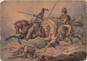 Russian Cossack in Combat with a Mameluke, 1815 by William Heath