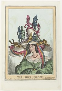 Woman with Large Hat on Which Male Figures Sit