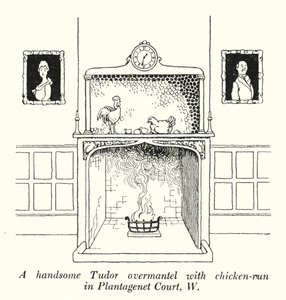 A Handsome Tudor Overmantel with Chicken-Run in Plantagenet Court, W by William Heath Robinson