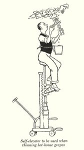 Self-elevator to be used when thinning hot-house grapes by William Heath Robinson