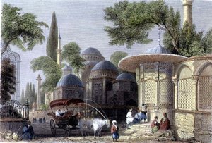 Fountain and Mosque of Chahzade, engraved by Roberts Sands