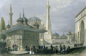 Fountain and Square of St. Sophia, Istanbul, Engraved by T. Higham
