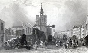 High St. with the Church of St. Nicholas, Colchester, Essex, engraved by Charles Mottram