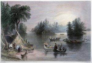 Indian Tipis and Canoes, Banks of the St Laurent - in Canadian scenery illustrated by W.H. Bartlett, London by William Henry Bartlett