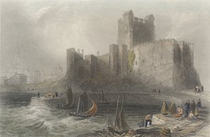 View of Carrickfergus Castle (colour engraving) by William Henry Bartlett