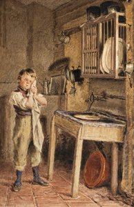 A Young Boy Washing at the Kitchen Sink by William Henry Hunt