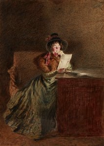 Girl Reading a Letter By Lamplight