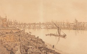 View of Old London Bridge by William Henry Hunt