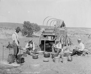 Camp wagon on a Texas roundup, c.1900 (b/w photo)