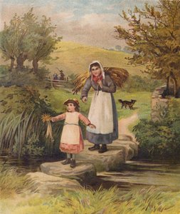 Woman and Girl Crossing a Stream Over Stepping Stones by William Henry James (after) Boot