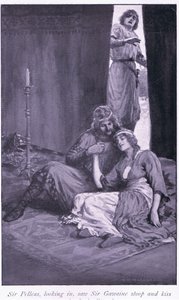 Sir Pelleas, Looking In, Saw Sir Gawaine Stoop and Kiss the Lady Ettard by William Henry Margetson