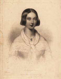 Young Queen Victoria, early 20s. Steel stipple engraving by William Henry Mote after an illustration by William Drummond from Charles Heath’s English Pearls, or Portraits for the Boudoir, Tilt and Bogue, London
