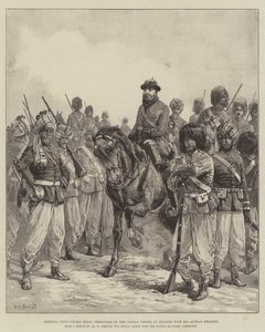 General Ghous-ud-din Khan, Commander of the Afghan Troops at Penjdeh, with His Afghan Soldiers by William Heysham Overend