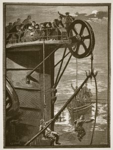 Modern Science: Picking up a telegraph cable at sea, engraved by W.J. Palmer by William Heysham Overend