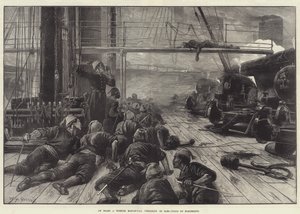 On Board a Turkish Man-of-War Preparing to Ram, Firing by Electricity by William Heysham Overend