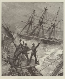 The Disastrous Hurricane in Samoa, Crew of the American Ship Trenton cheering HMS Calliope by William Heysham Overend