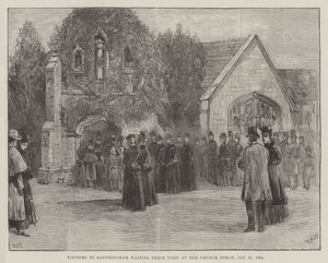 The Funeral of the Late Duke of Clarence and Avondale, Visitors to Sandringham Waiting Their Turn at the Church Porch, 18 January 1892