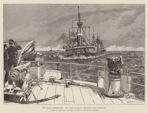 The Naval Manoeuvres, the First Division rounding the Longships