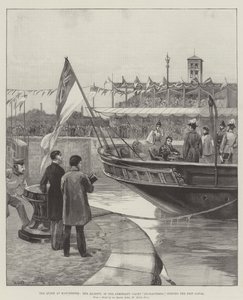 The Queen at Manchester, Her Majesty, in the Admiralty Yacht Enchantress, opening the Ship Canal by William Heysham Overend