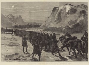 The Rebellion in the North-West Territory of Canada, Colonial Troops marching over the Ice of Nepigon Bay, Lake Superior
