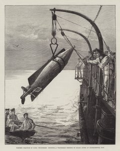 Torpedo Practice of HMS Thunderer, Hoisting a Whitehead Torpedo on Board after an Experimental Run