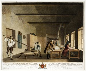 To the Right Honorable Lord Viscount Kingsborough... This Plate Representing a Perspective View of a Lapping Room, with the Measuring, Crisping or Folding the Cloth in Lengths, Plate XI, The Linen Manufacture by William Hincks