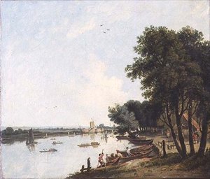 A View of the Thames at Chelsea with the Post Mill at Nine Elms beyond