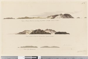 View of Porto Santo Extending from NNW to WBN Distant 5 Miles, View of Porto Santo Bearing North Distant 2 Leagues, View of The Deserters by William Hodges