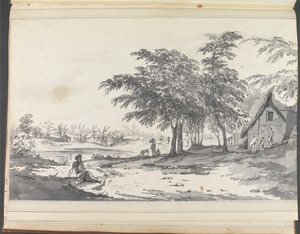 View of an Indian Village with a Man Seated in the Foreground by William Hodges