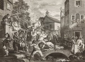 Four Prints of an Election, Plate 4: Chairing the Members by William Hogarth