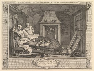 The Idle Prentice Returned from Sea and in a Garret with a Common Prostitute by William Hogarth