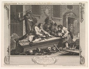 The Idle Prentice at Play in the Church Yard Industry and Idleness, plate 3, September 30, 1747 by William Hogarth