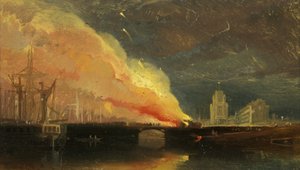 Bristol Riots: The Burning of the Toll-Houses on Prince Street Bridge with St Mary Redcliffe by William James Muller