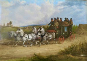 The London to Brighton Stage Coach drawn by a team of grey horses by William Joseph Shayer