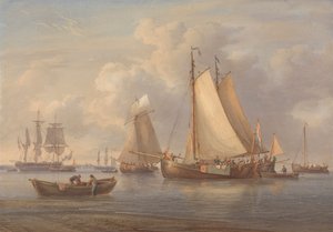 Dutch Fishing Boats at Anchor in an Estuary by William Joy