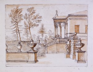 Chiswick, view of the Villa on the Inigo Jones statue side by William Kent